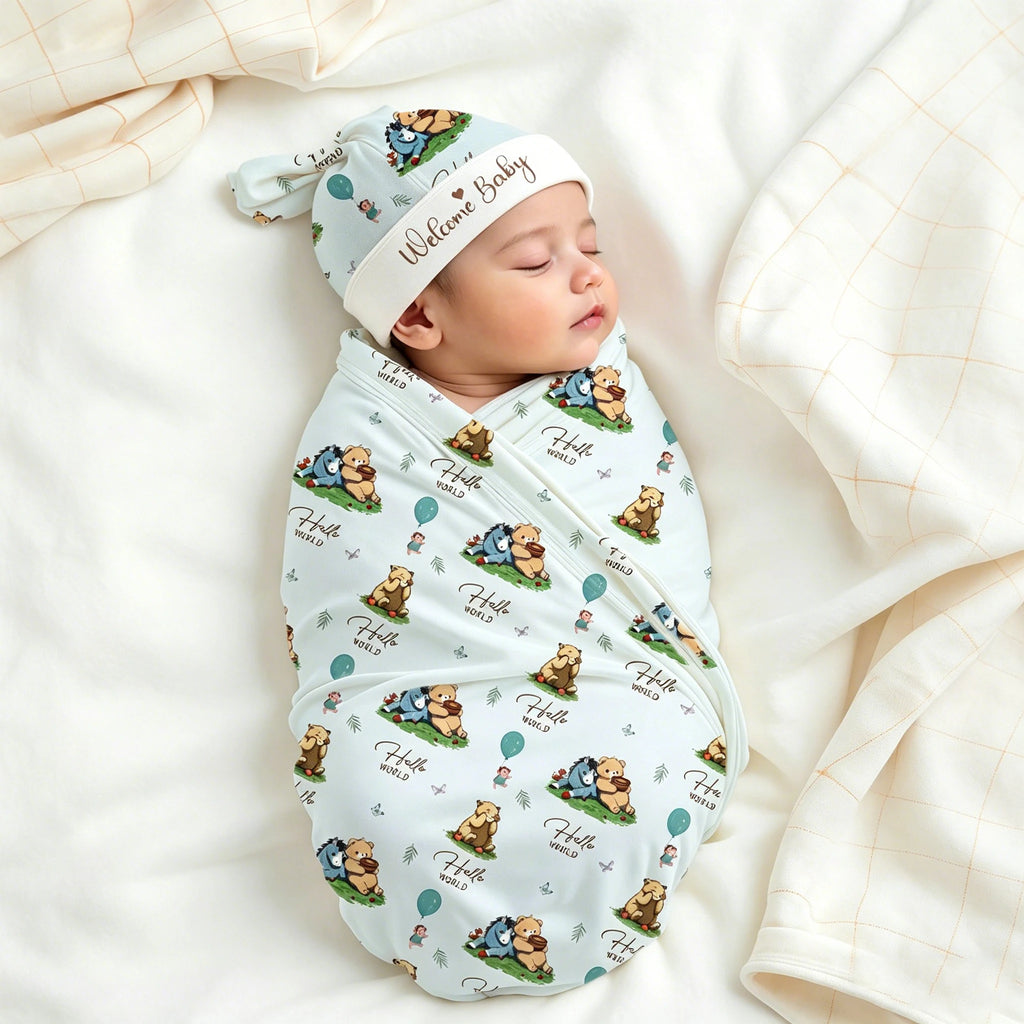 Newborn Photography Swaddle Wrap with Hat
