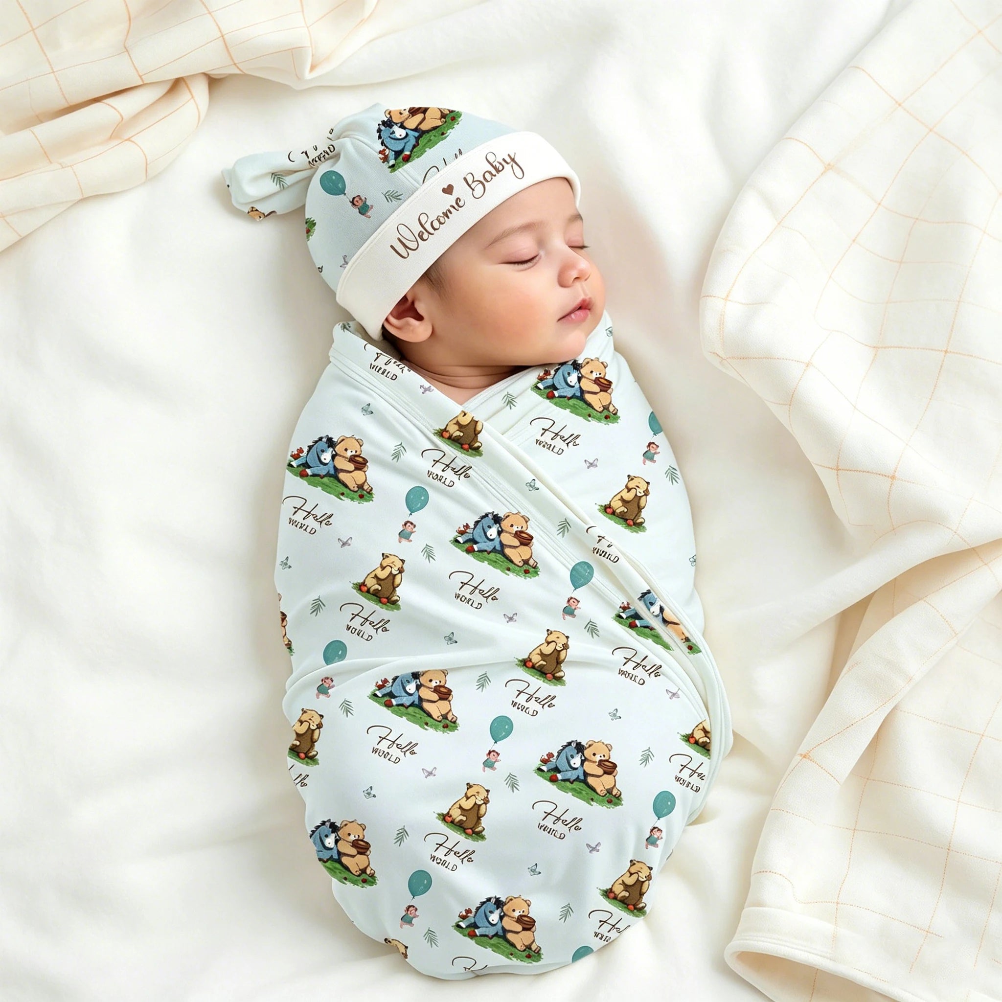 Newborn Photography Swaddle Wrap with Hat