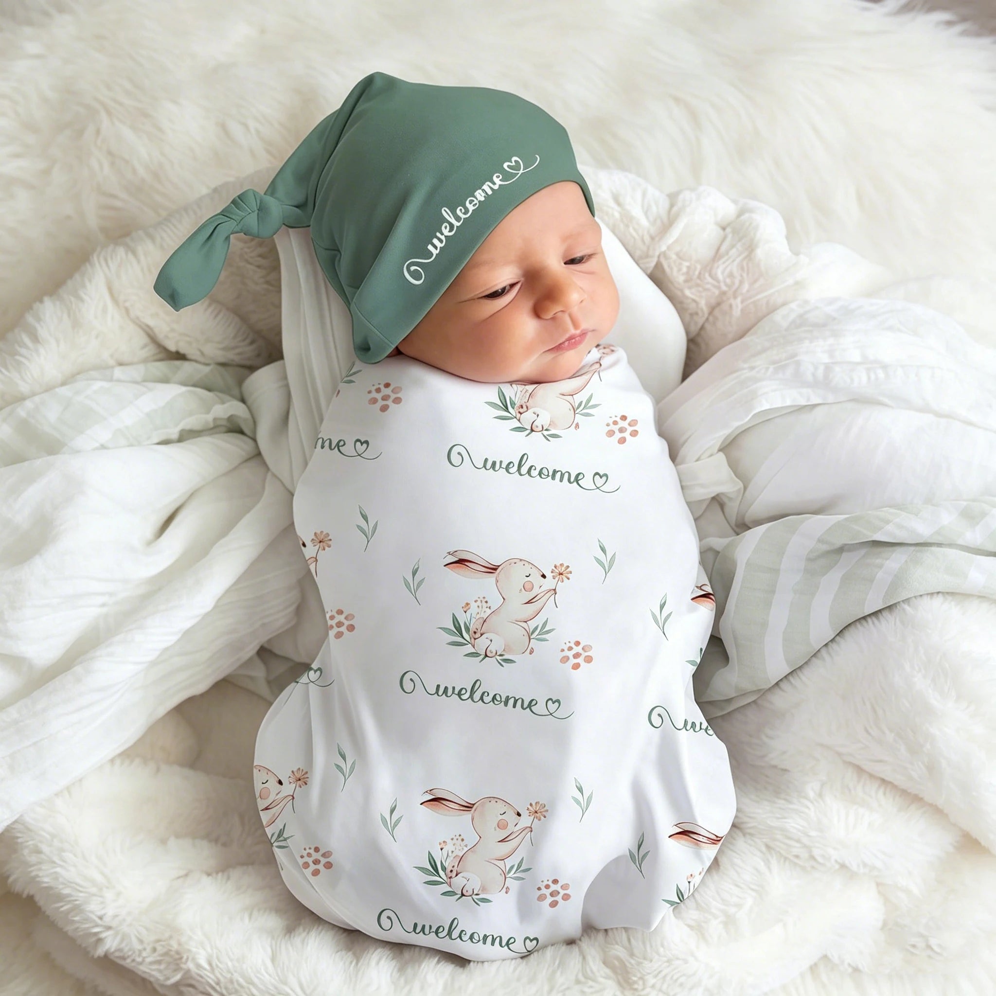 Newborn Photography Swaddle Wrap with Hat